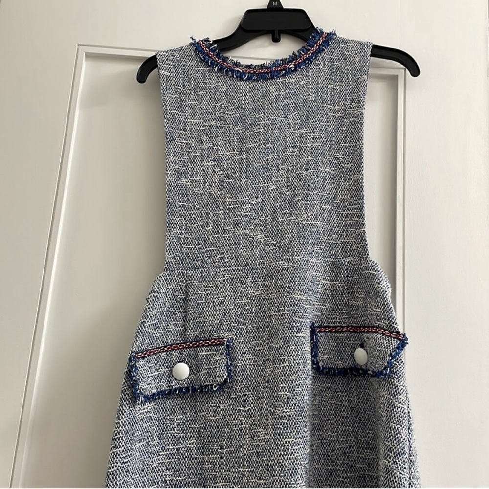 Zara Blue Tweed Pinafore Dress Size Small - Picture 4 of 6